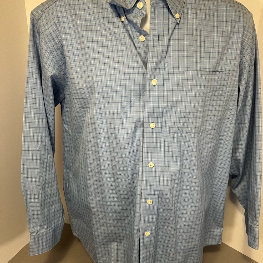 L.L. Bean Light Blue Plaid Button Down Shirt